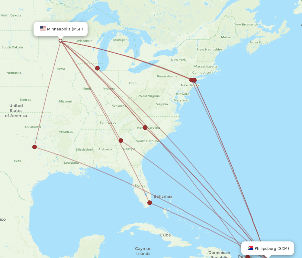 SXM-MSP flight routes