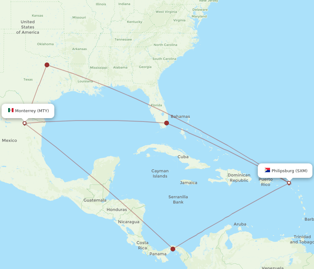 SXM-MTY flight routes