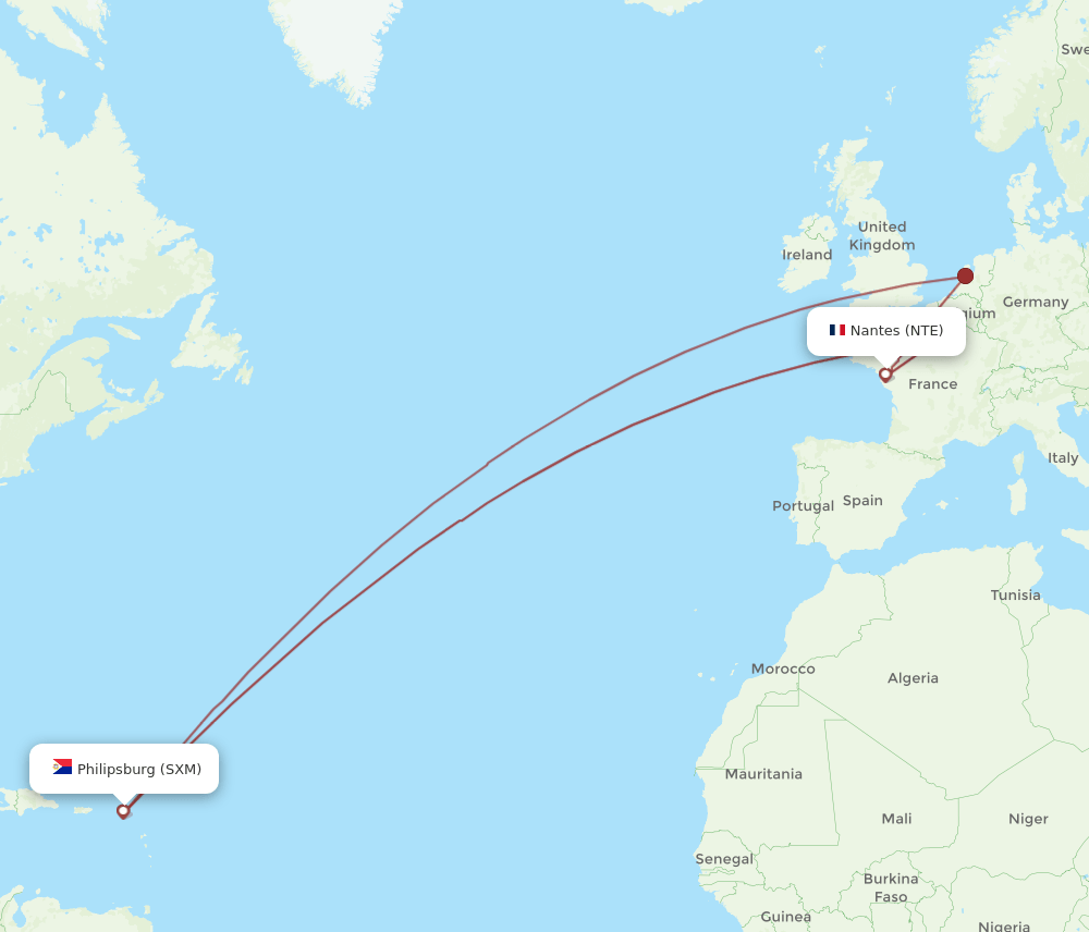 SXM-NTE flight routes
