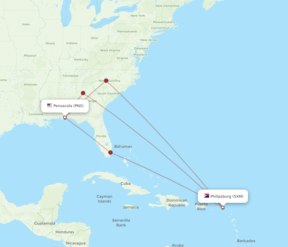 SXM-PNS flight routes