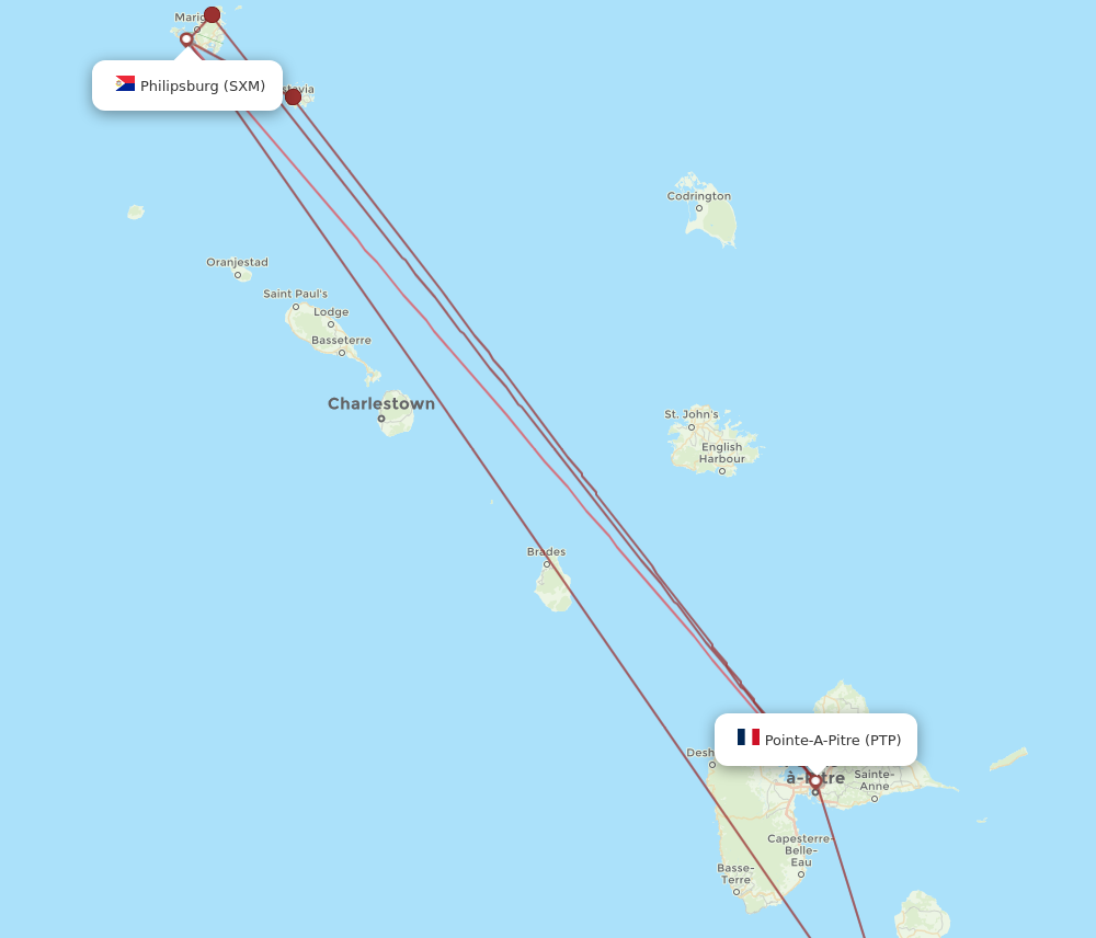 SXM to PTP flights and routes map