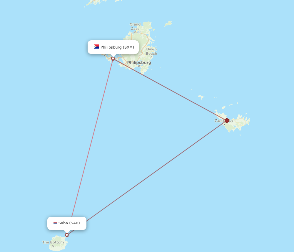 SXM to SAB flights and routes map