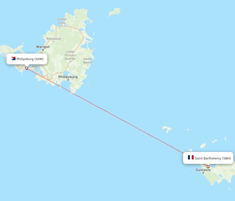 Sint Maarten - Saint Barthelemy route map and flight paths
