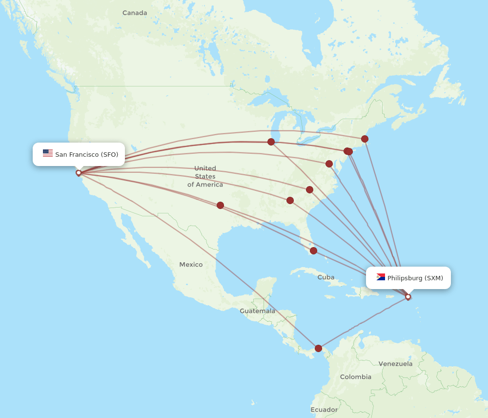 SXM-SFO flight routes