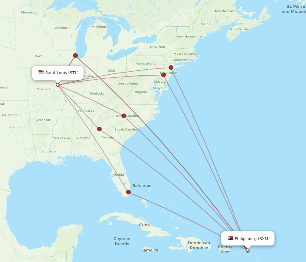 SXM-STL flight routes