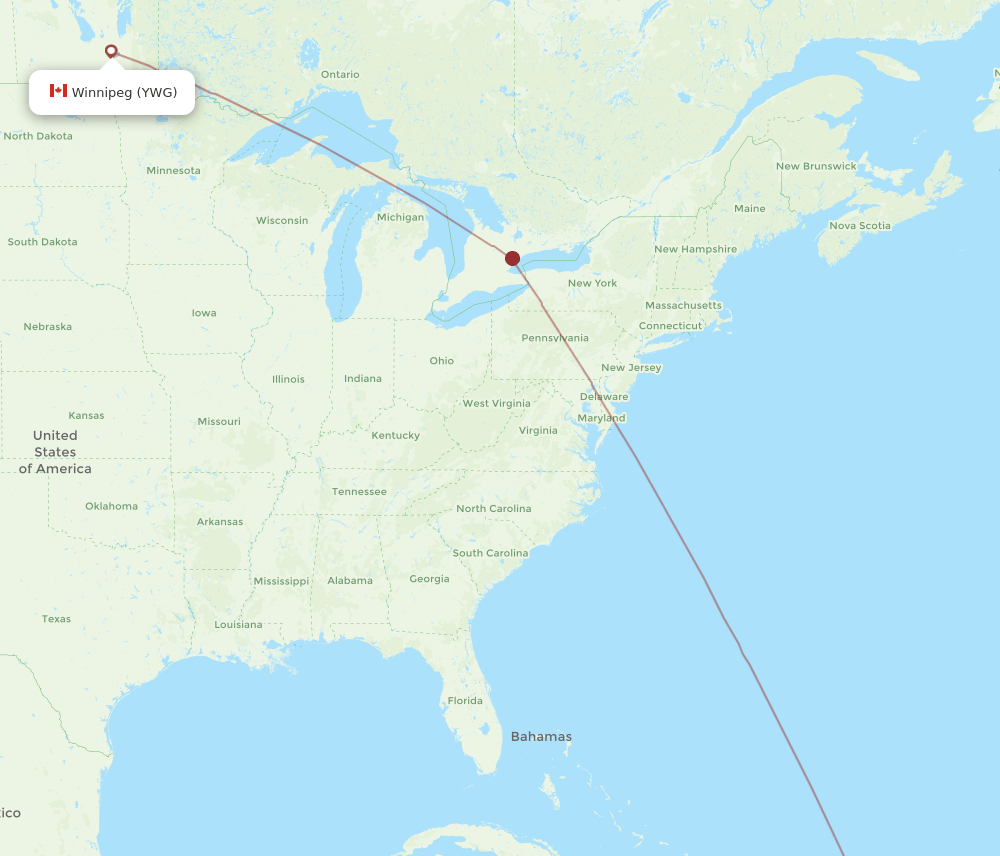Winnipeg - Sint Maarten route map and flight paths