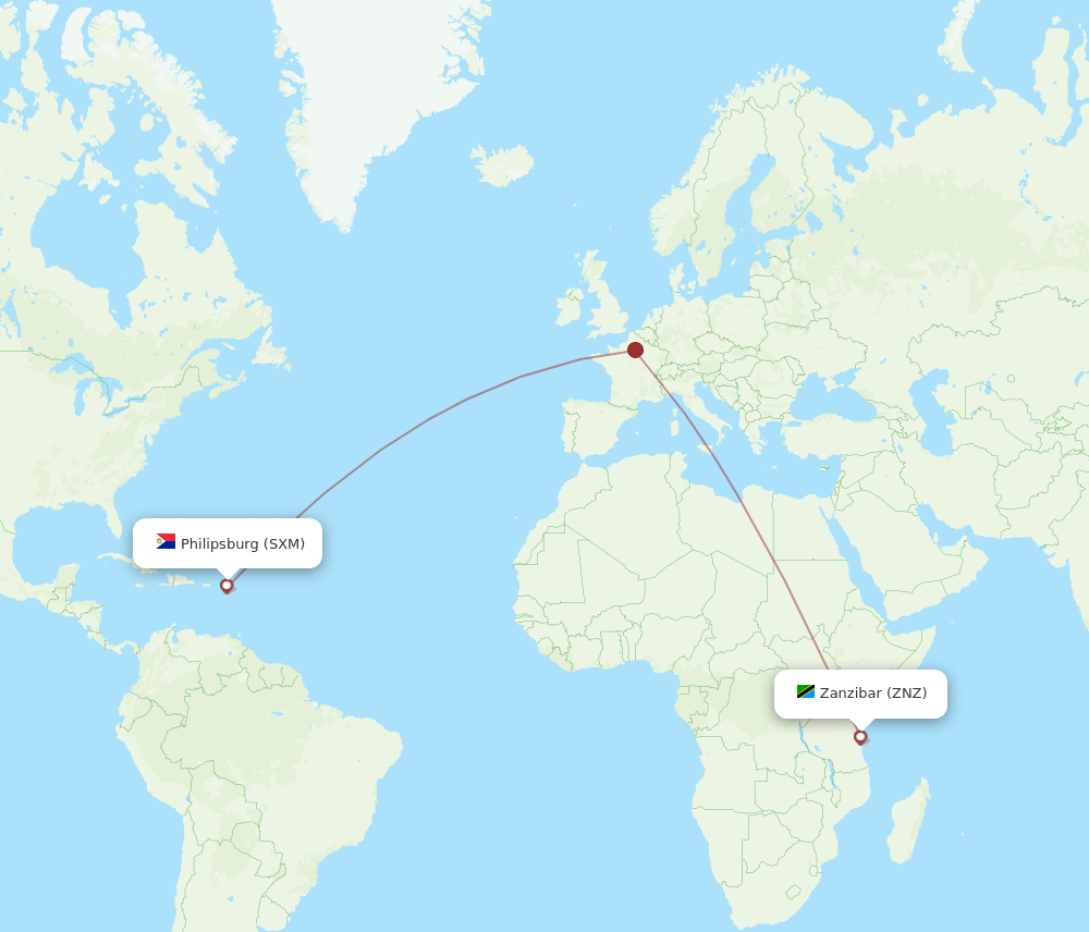 SXM to ZNZ flights and routes map