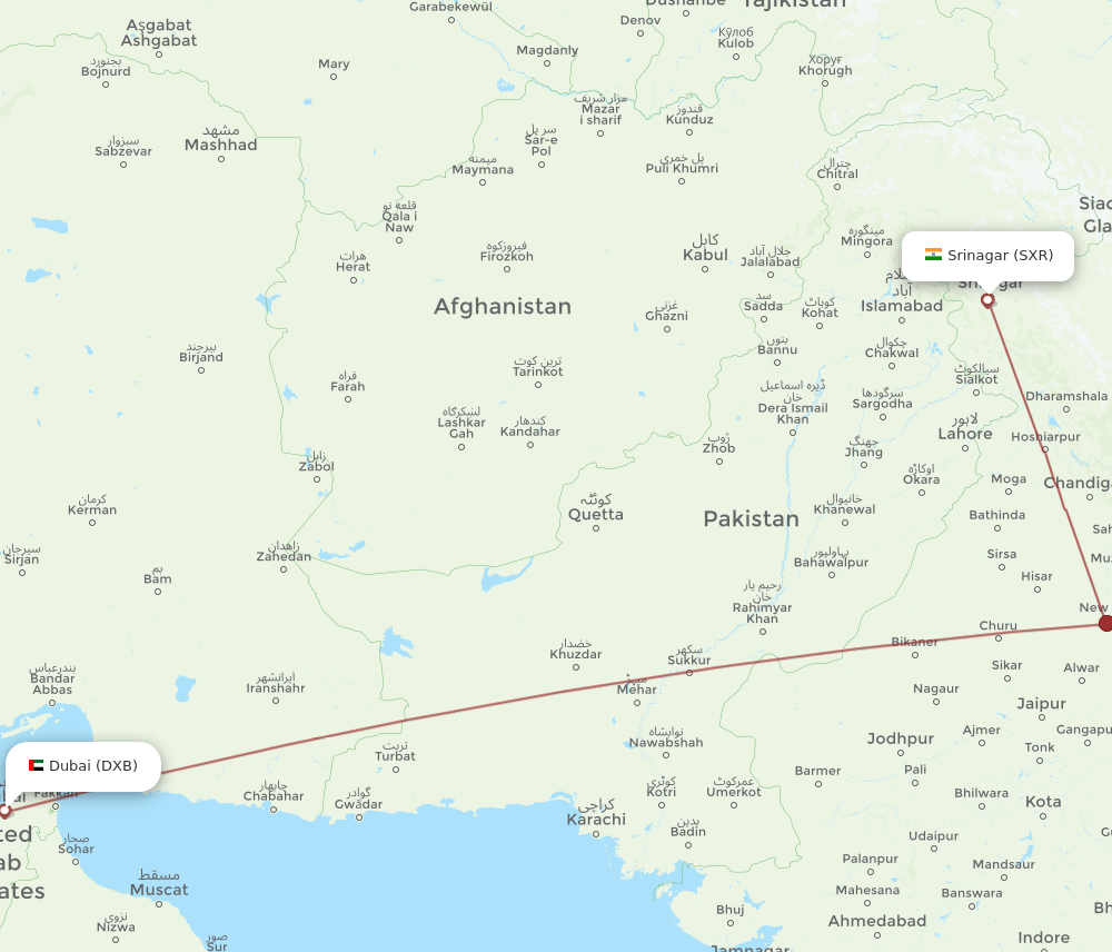SXR-DXB flight routes