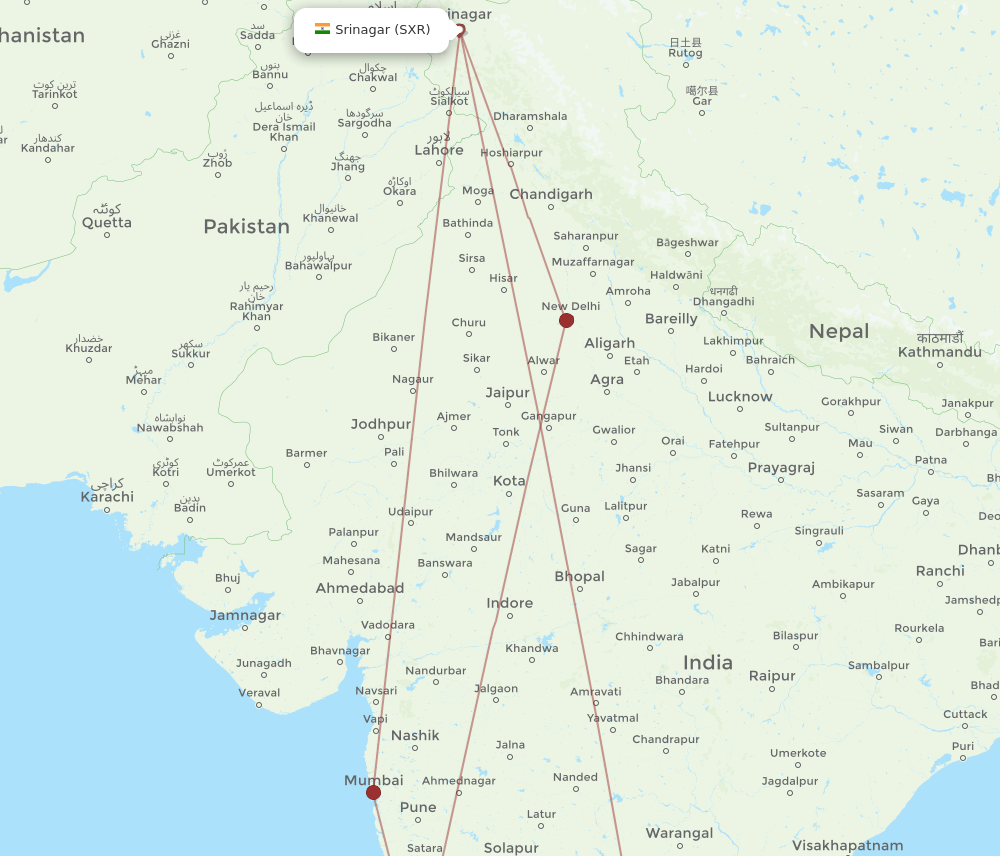 SXR to GOI flights and routes map