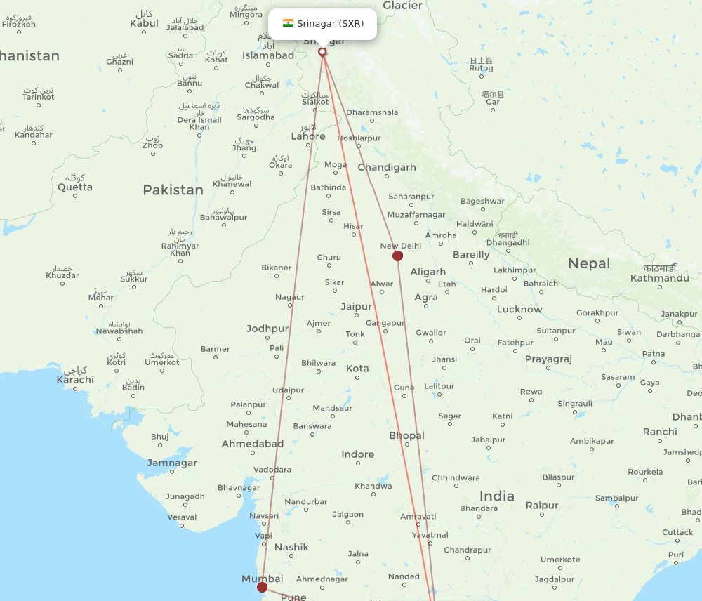 SXR-HYD flight routes