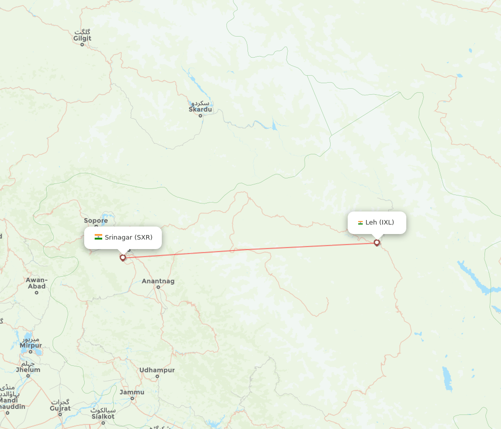 SXR to IXL flights and routes map