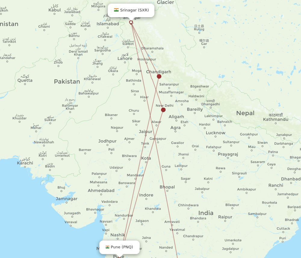 SXR-PNQ flight routes