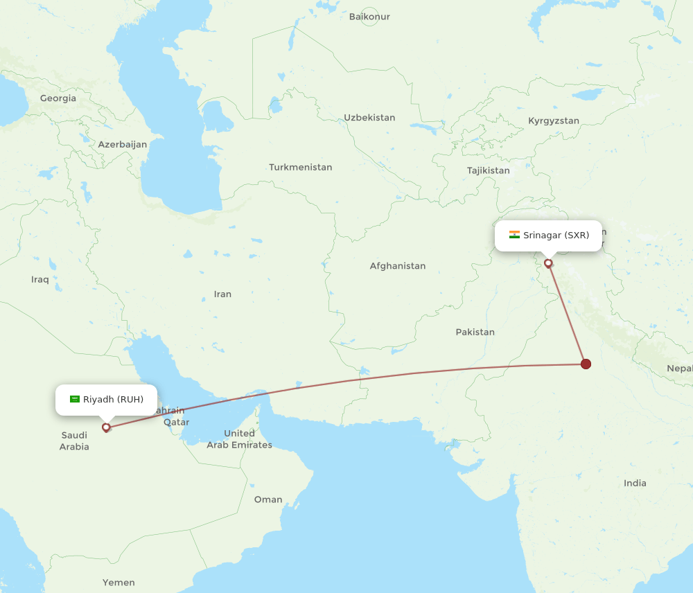 SXR to RUH flights and routes map