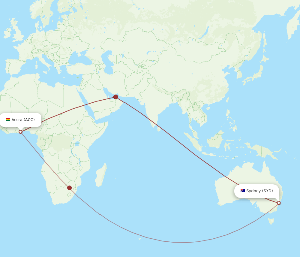 SYD-ACC flight routes