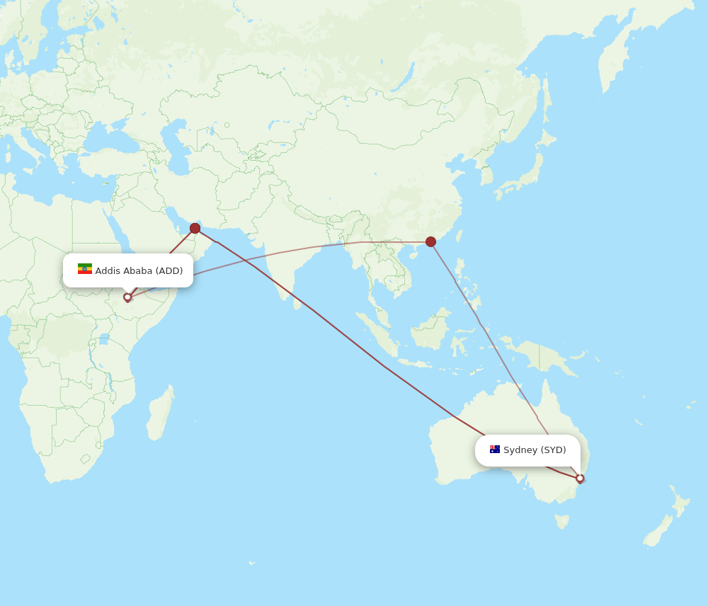 SYD to ADD flights and routes map