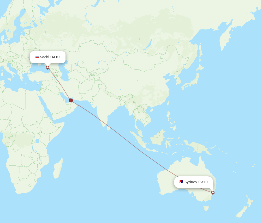 SYD to AER flights and routes map