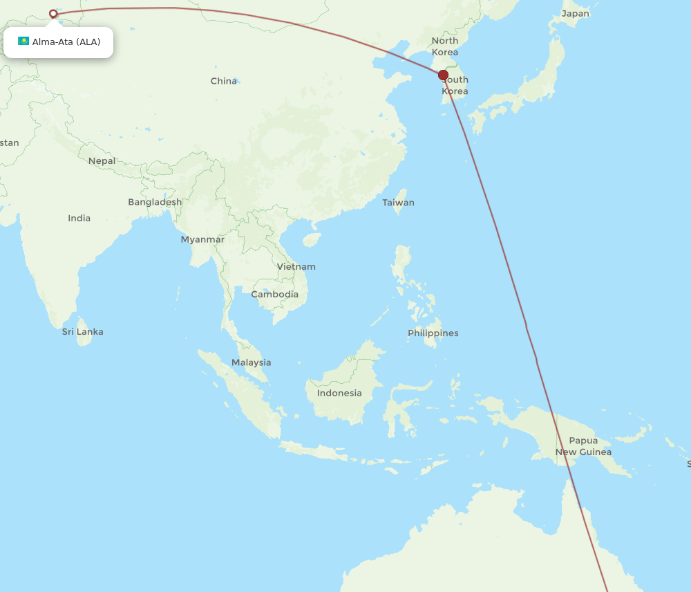 Sydney - Almaty route map and flight paths
