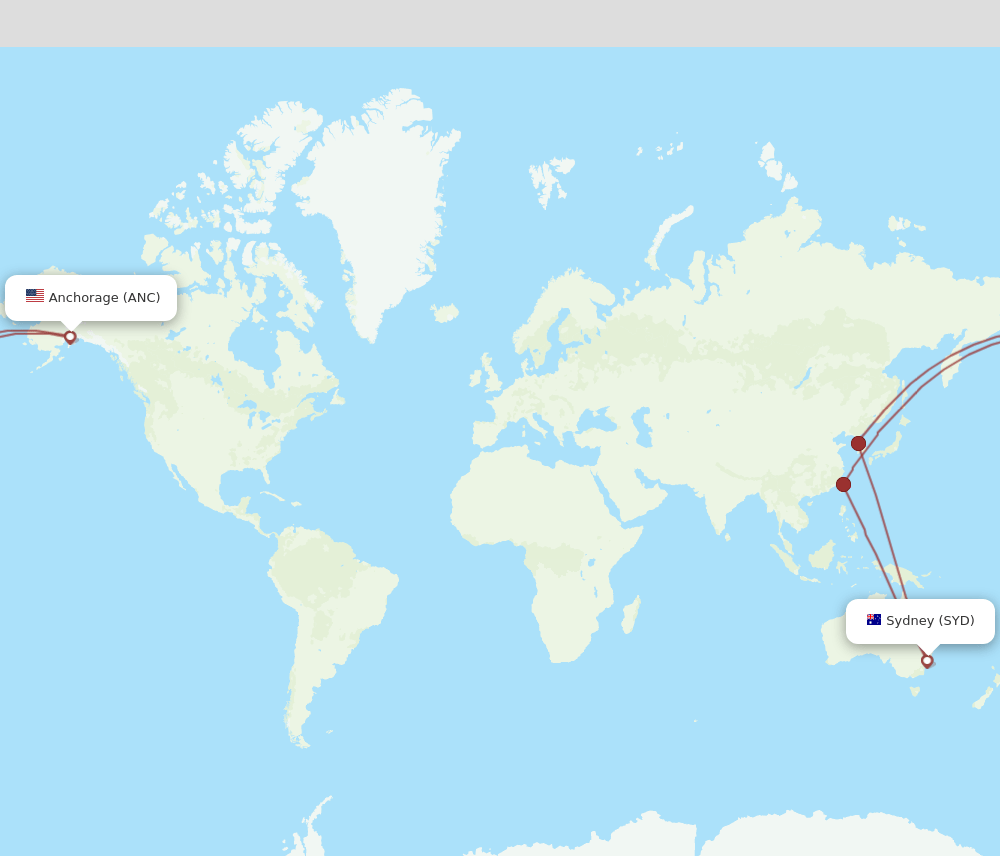 Anchorage - Sydney route map and flight paths