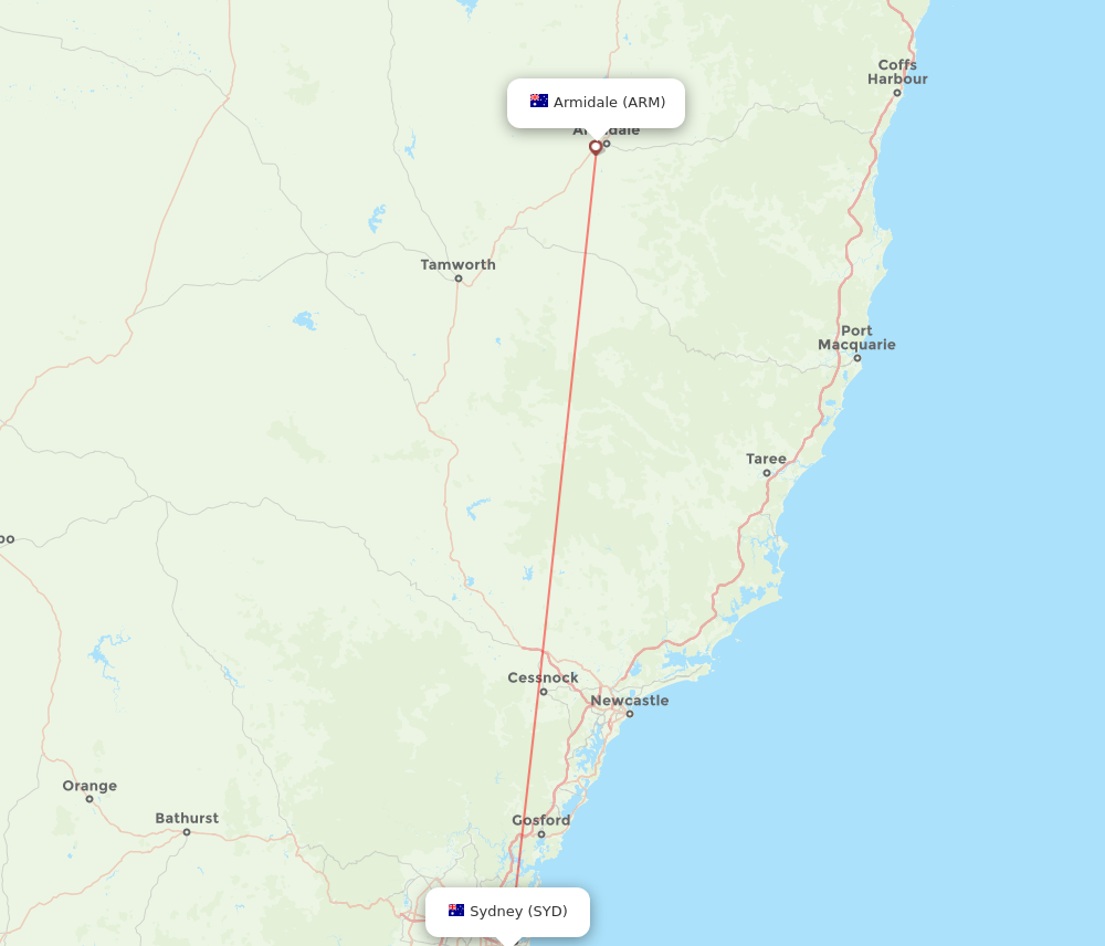 SYD to ARM flights and routes map
