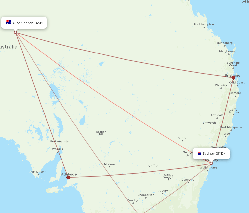 SYD-ASP flight routes