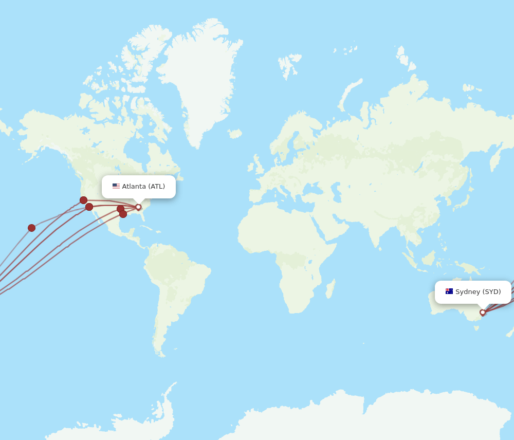 SYD-ATL flight routes