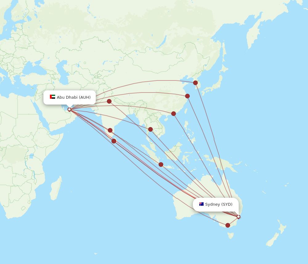 SYD to AUH flights and routes map
