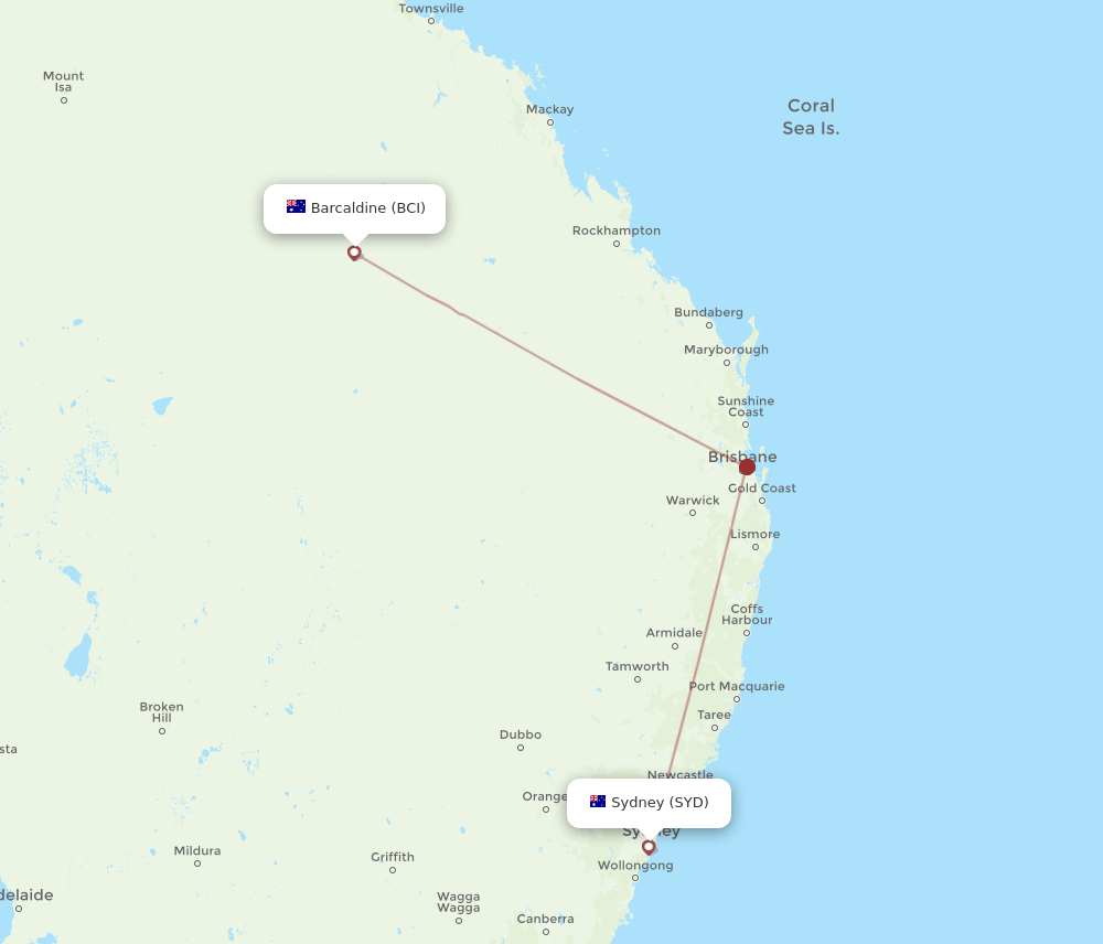 SYD-BCI flight routes