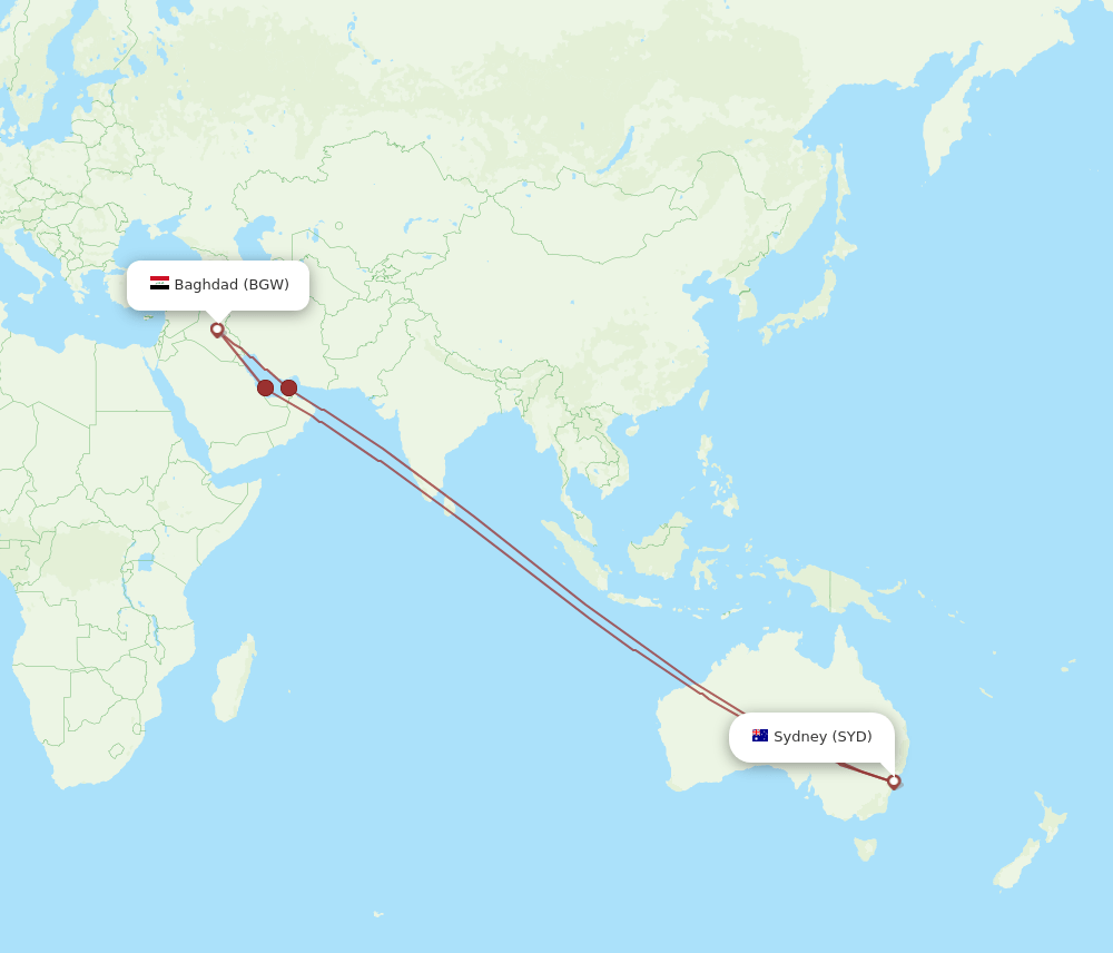 SYD to BGW flights and routes map