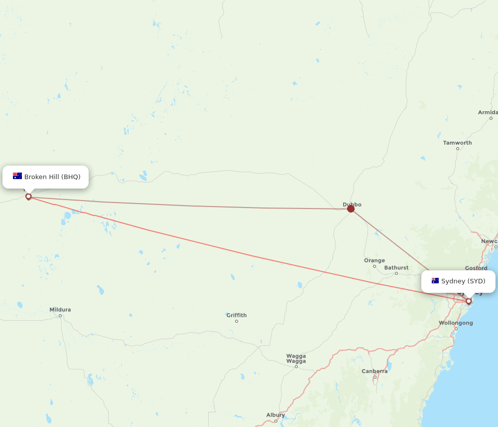 Sydney - Broken Hill route map and flight paths