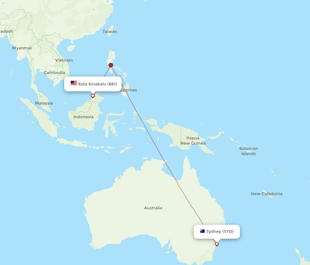SYD to BKI flights and routes map