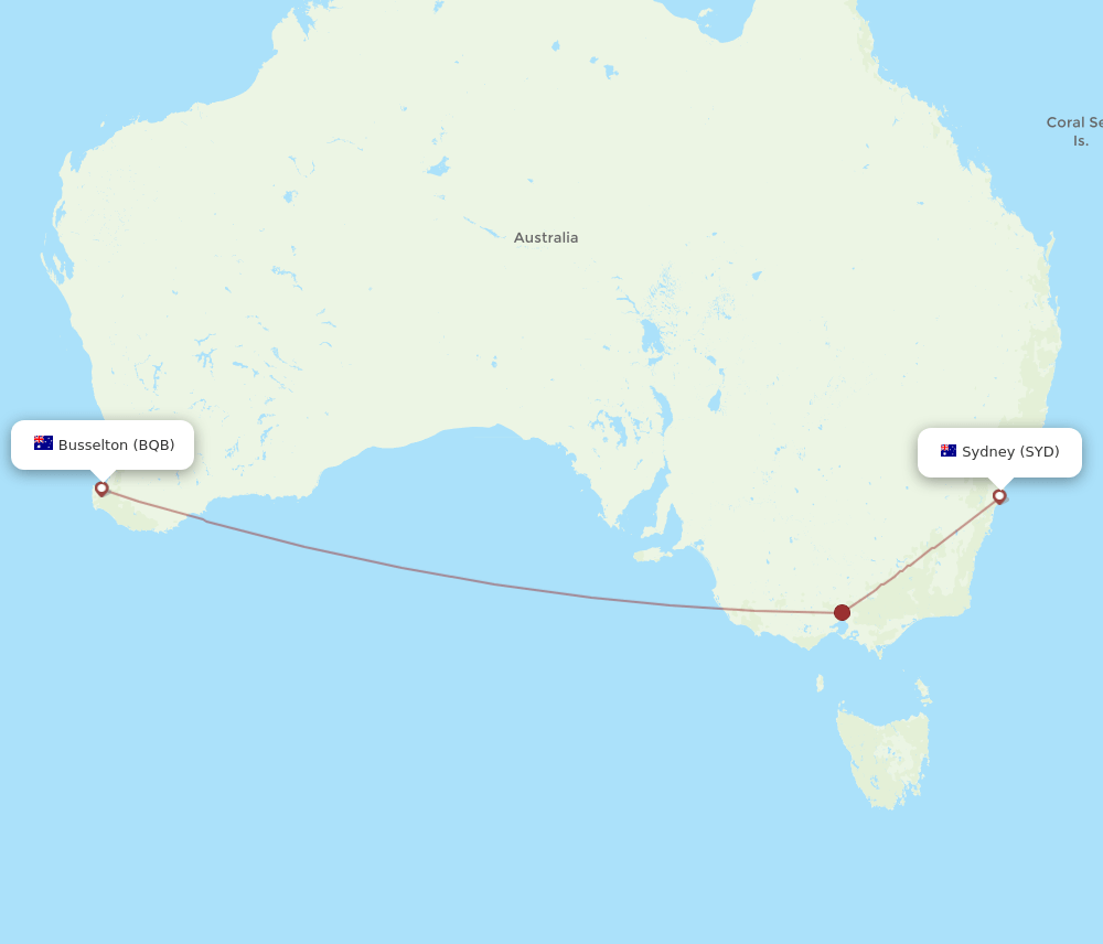 SYD to BQB flights and routes map