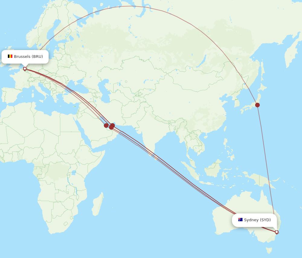 SYD-BRU flight routes