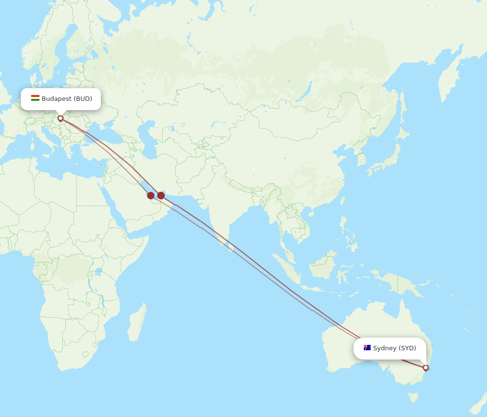 SYD-BUD flight routes