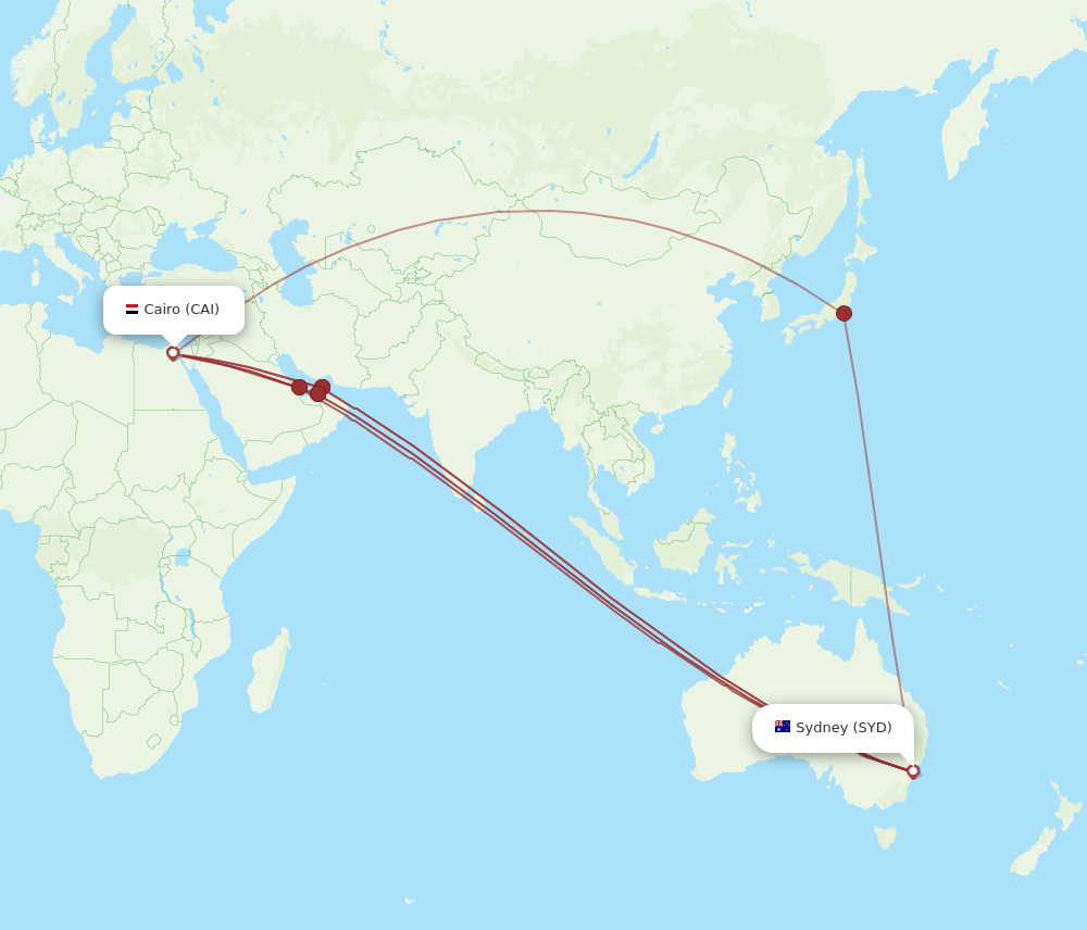 SYD to CAI flights and routes map