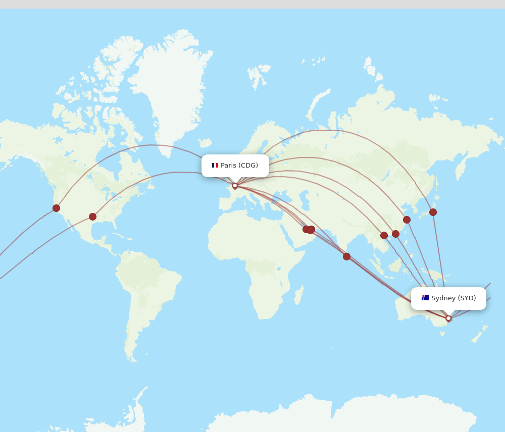 SYD to CDG flights and routes map