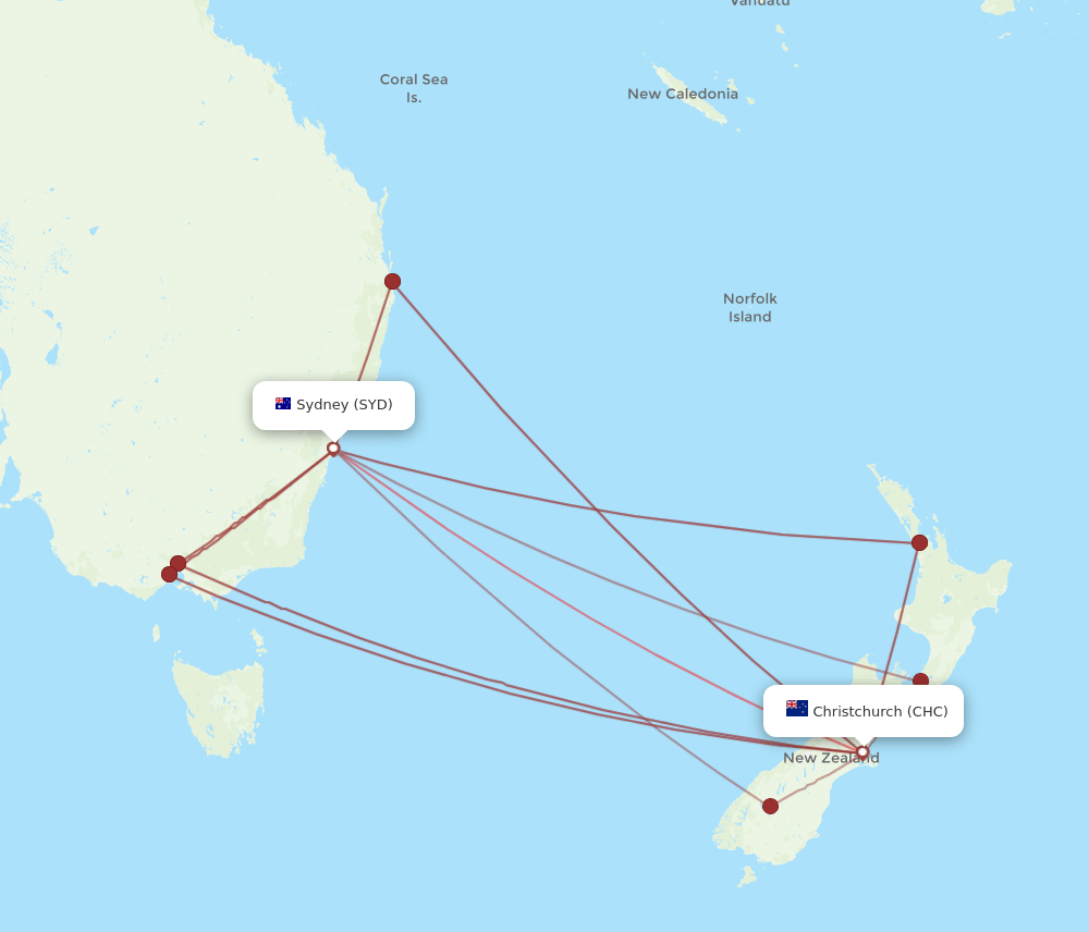 SYD-CHC flight routes