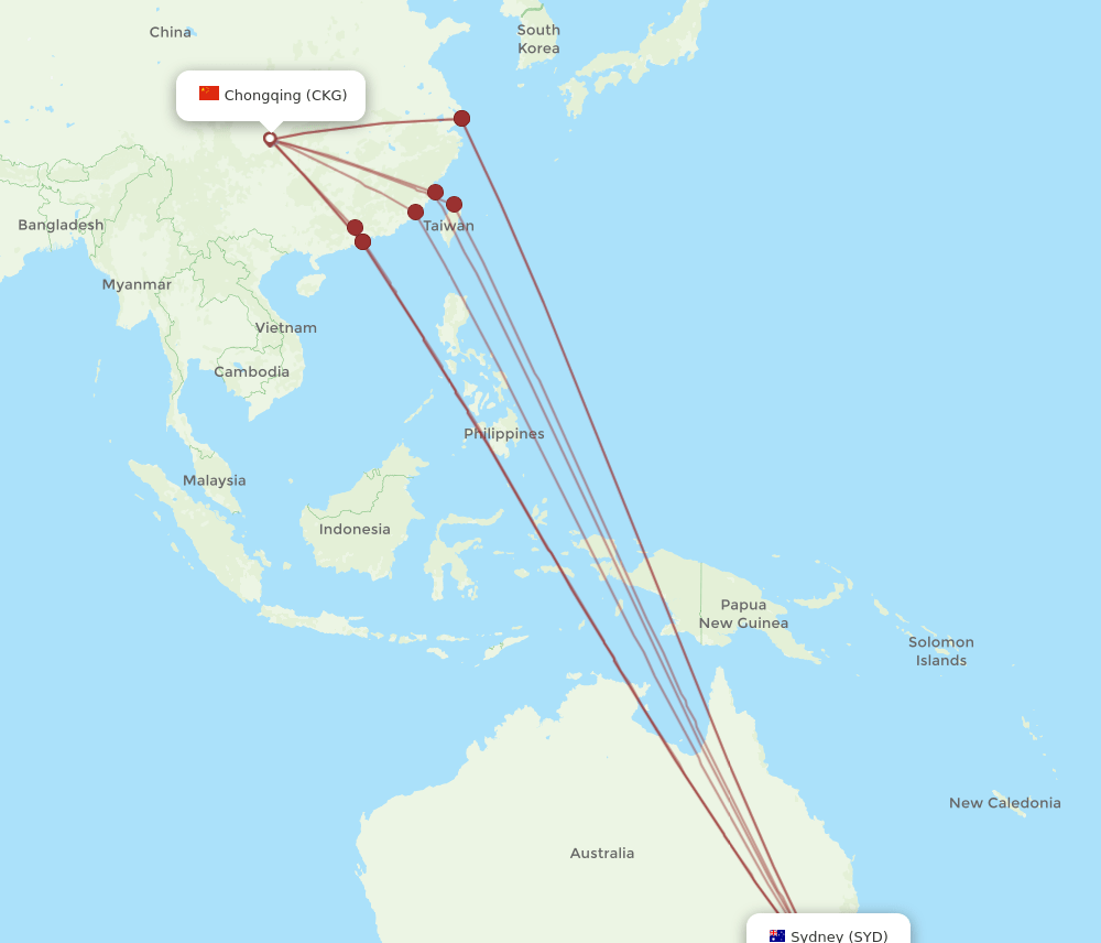 SYD-CKG flight routes