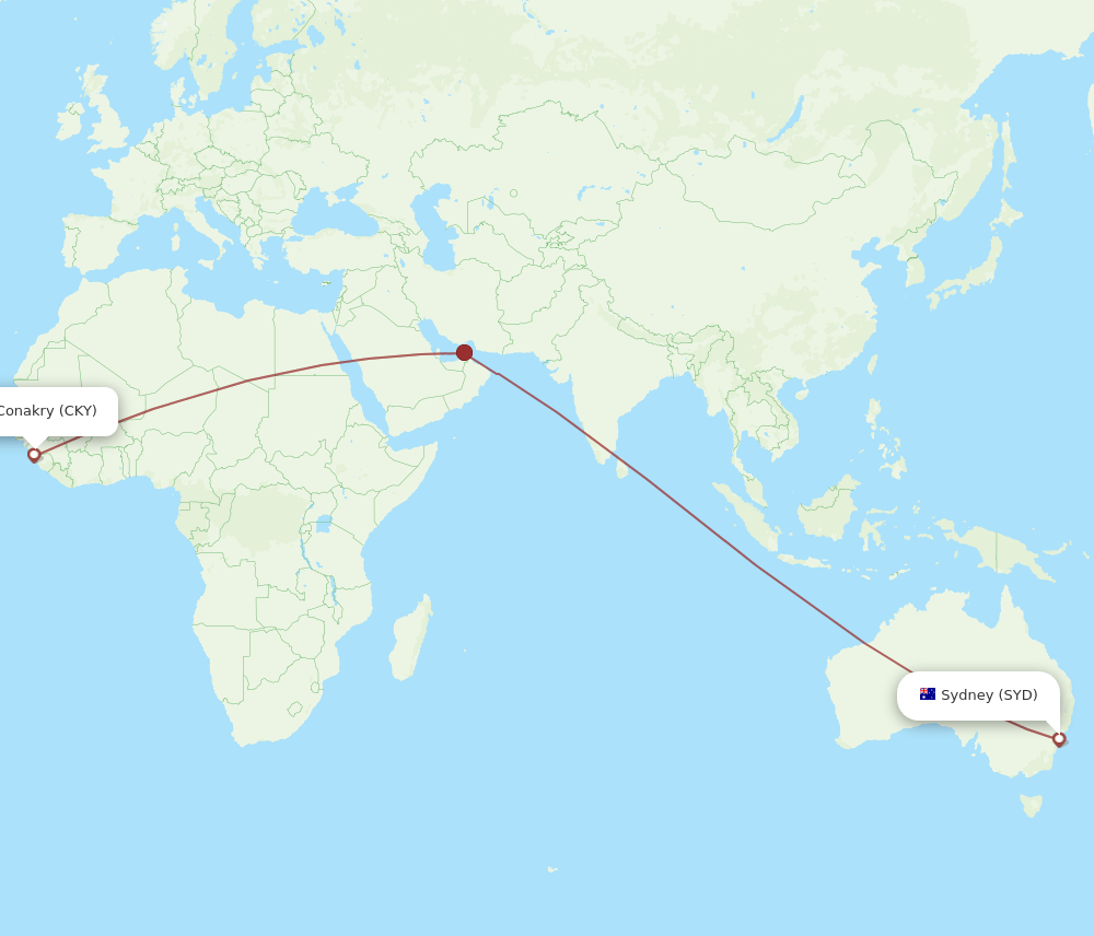 SYD to CKY flights and routes map