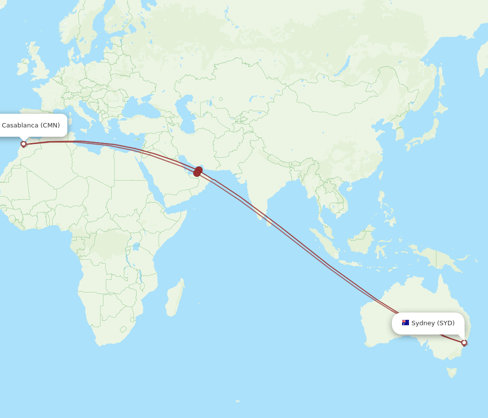 SYD to CMN flights and routes map