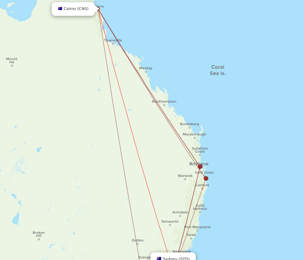 SYD to CNS flights and routes map