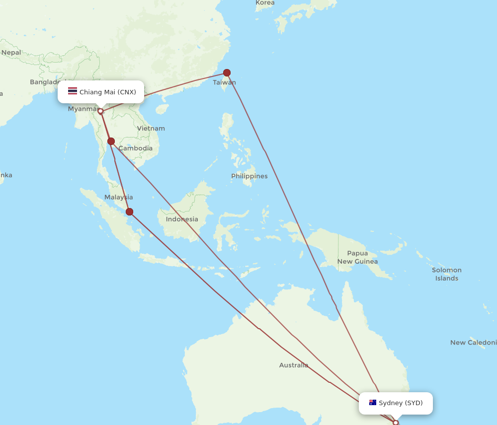 SYD to CNX flights and routes map