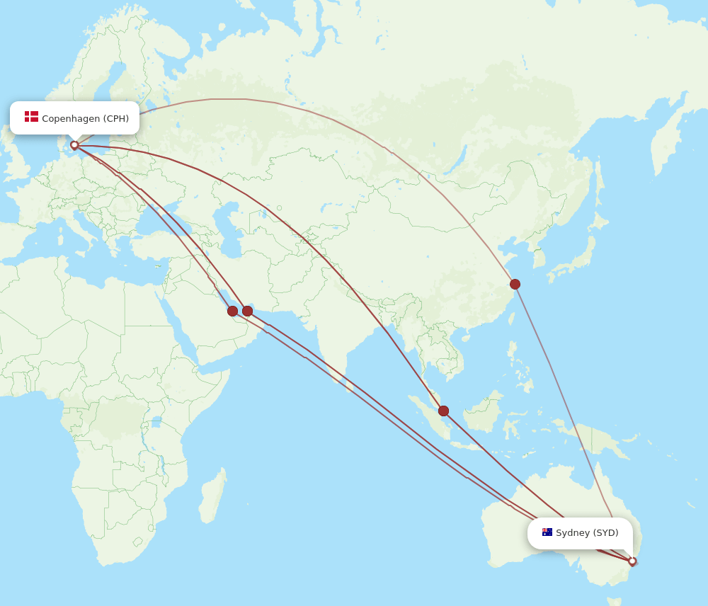 SYD-CPH flight routes