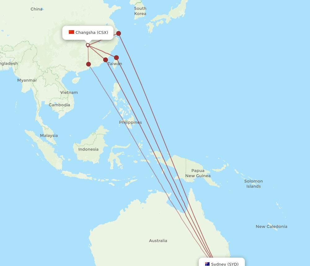 SYD-CSX flight routes