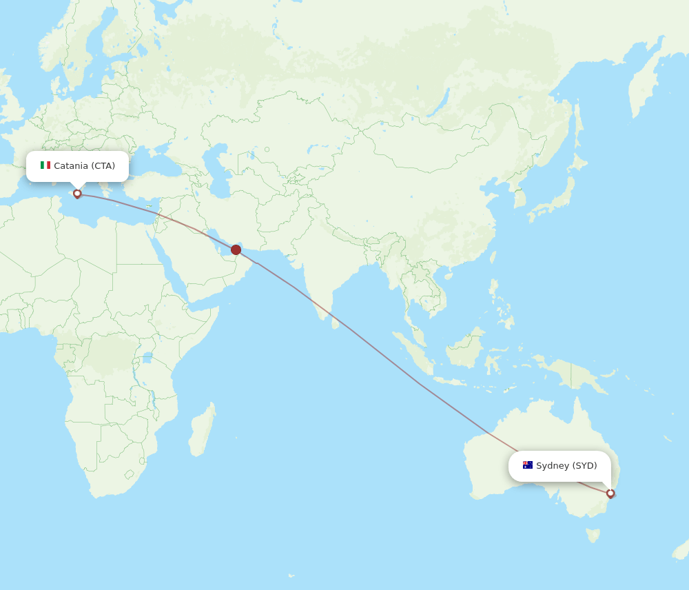 Catania - Sydney route map and flight paths