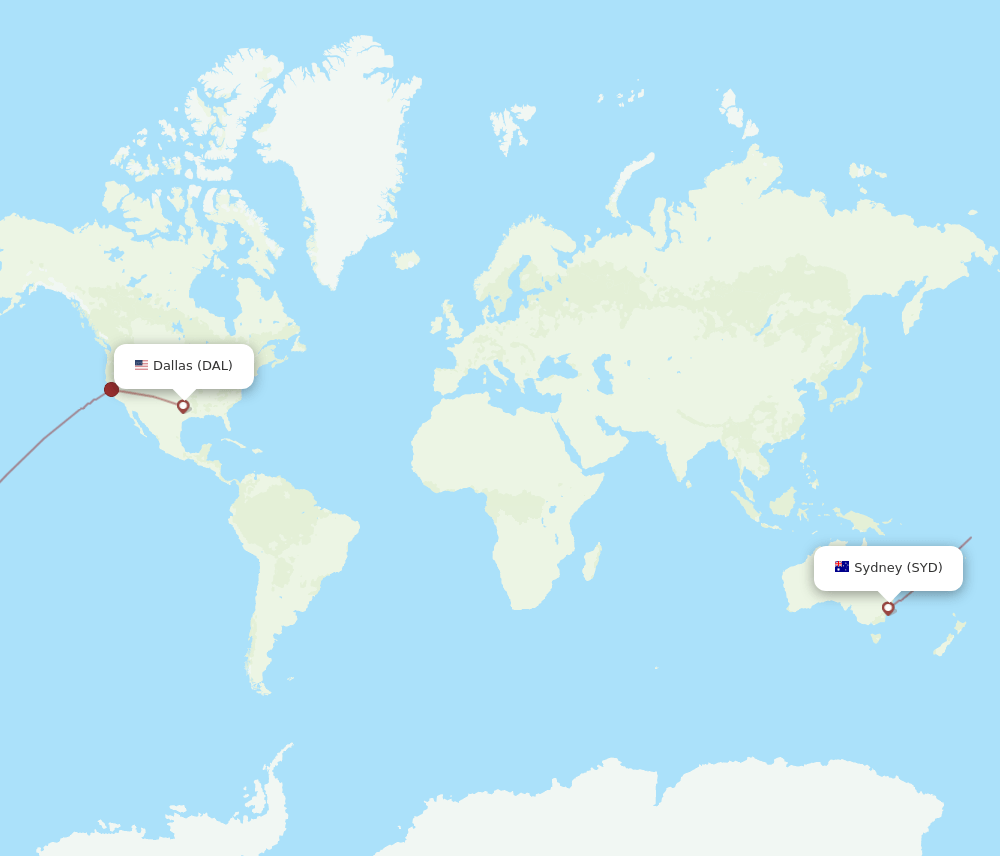 Sydney - Dallas route map and flight paths