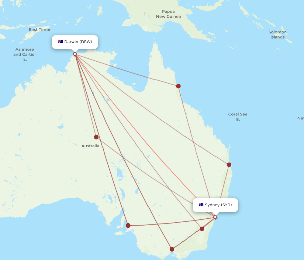 SYD-DRW flight routes