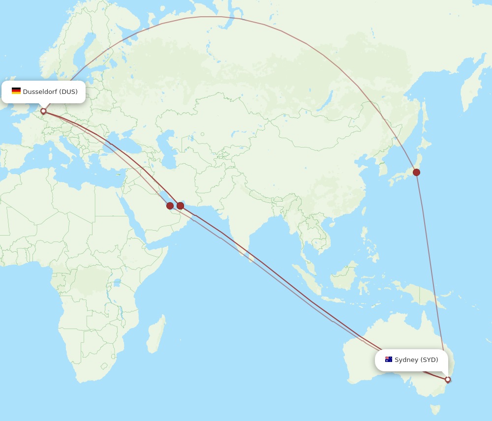 SYD to DUS flights and routes map