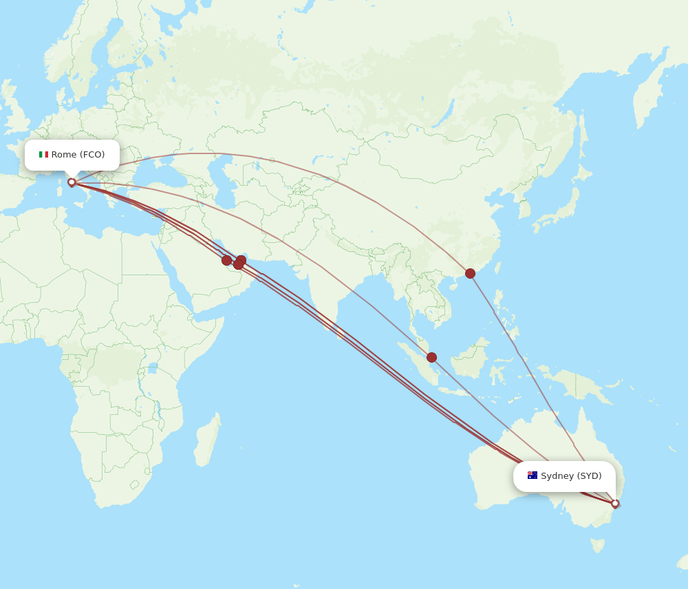 SYD-FCO flight routes