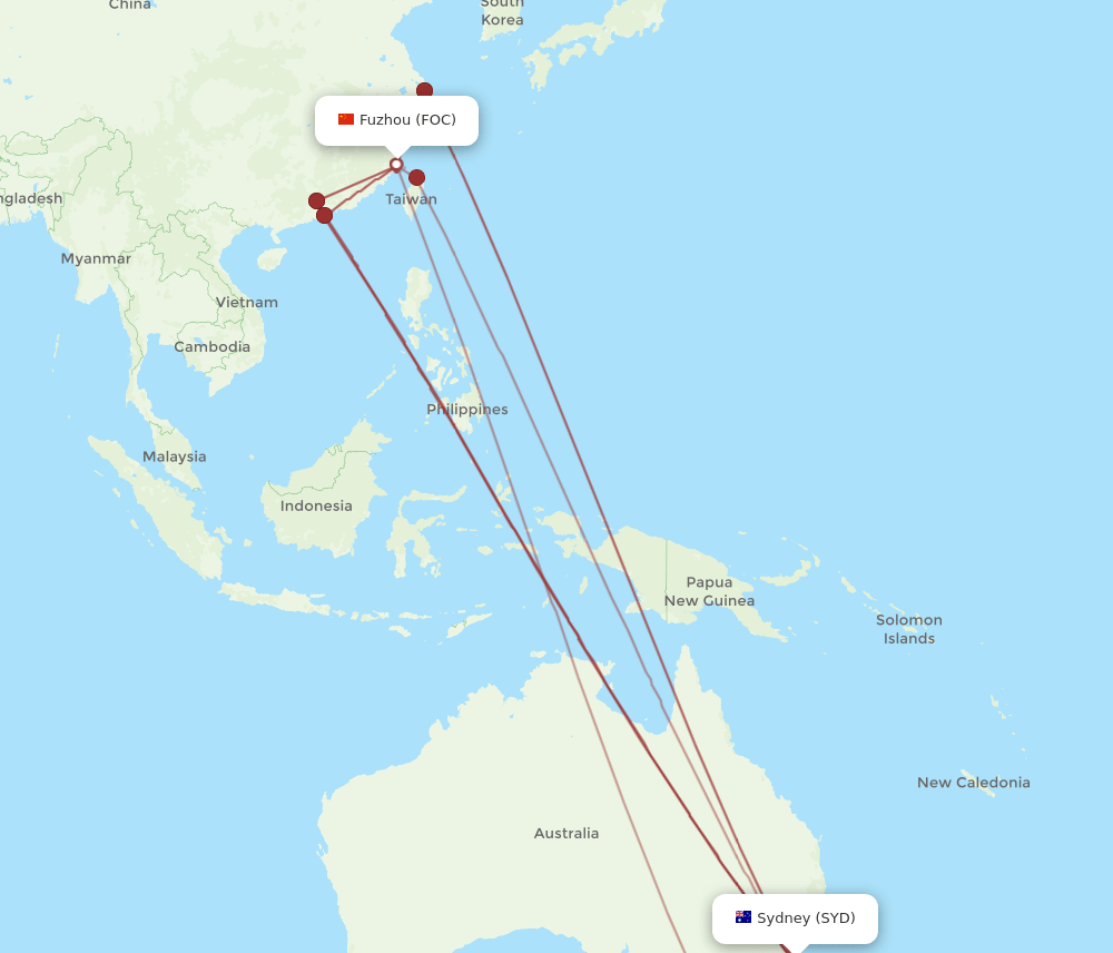 SYD to FOC flights and routes map