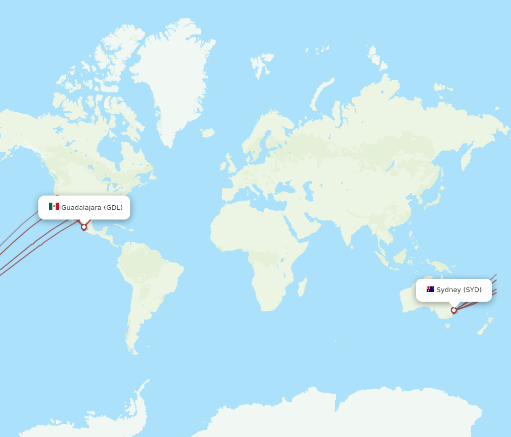 SYD-GDL flight routes